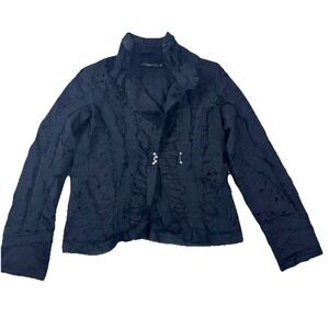 Black Eyelet Ruffle  Women's Small Whimsygoth Boho Gothic Romantic Cotton Jacket